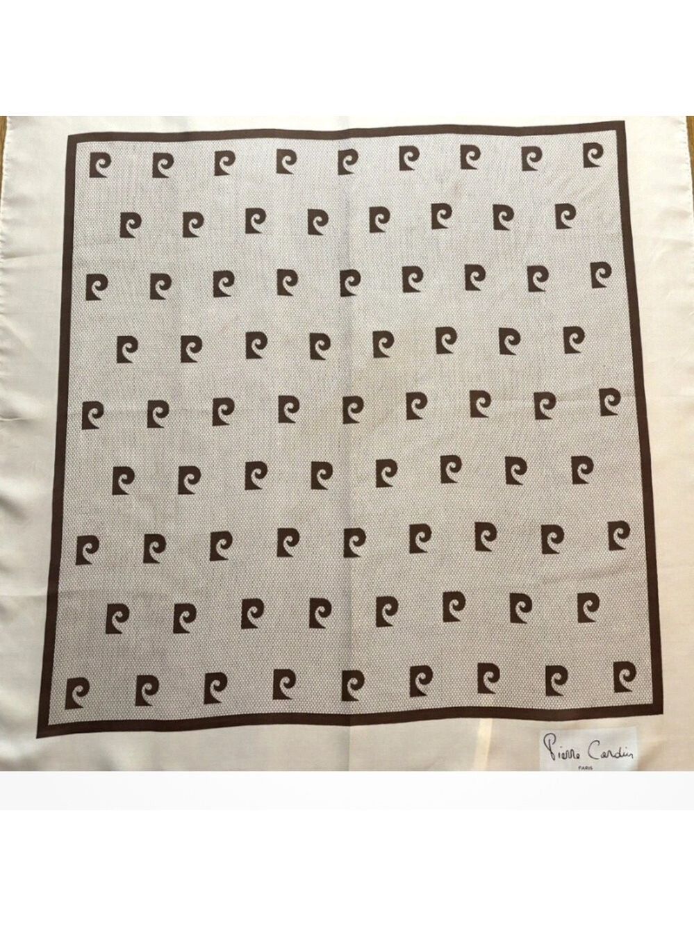 Pierre Cardin #1 Cream and Black Silk Scarf